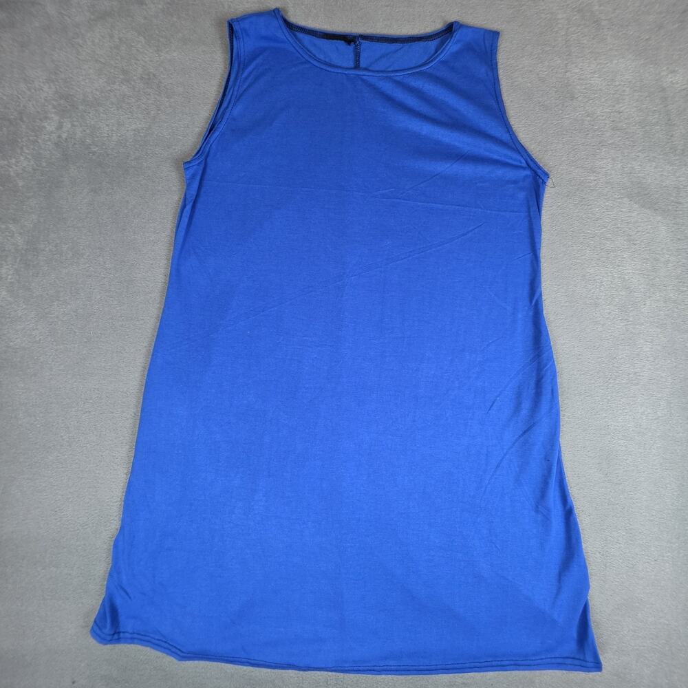 Royal Blue Sleeveless Shift Dress Stretch Casual Career Midi Dress Womens